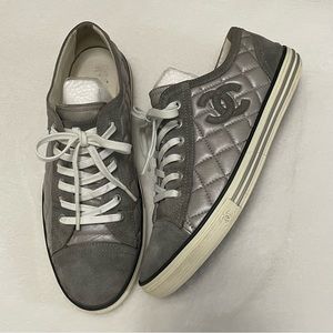 Chanel Quilted Logo Sneakers - Calfskin Suede Trainers Casual * need new soles
